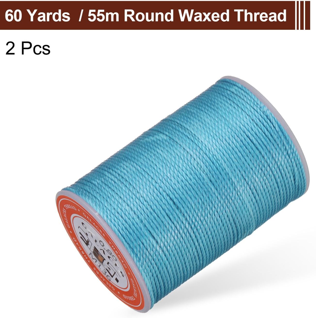 uxcell Round Leather Sewing Waxed Thread, 55m / 60 Yards Polyester Wax String, 0.80mm Wax Stitching Cord for Leather Crafts, Bookbinding, Bracelets Braided, Lake Blue, 2pcs