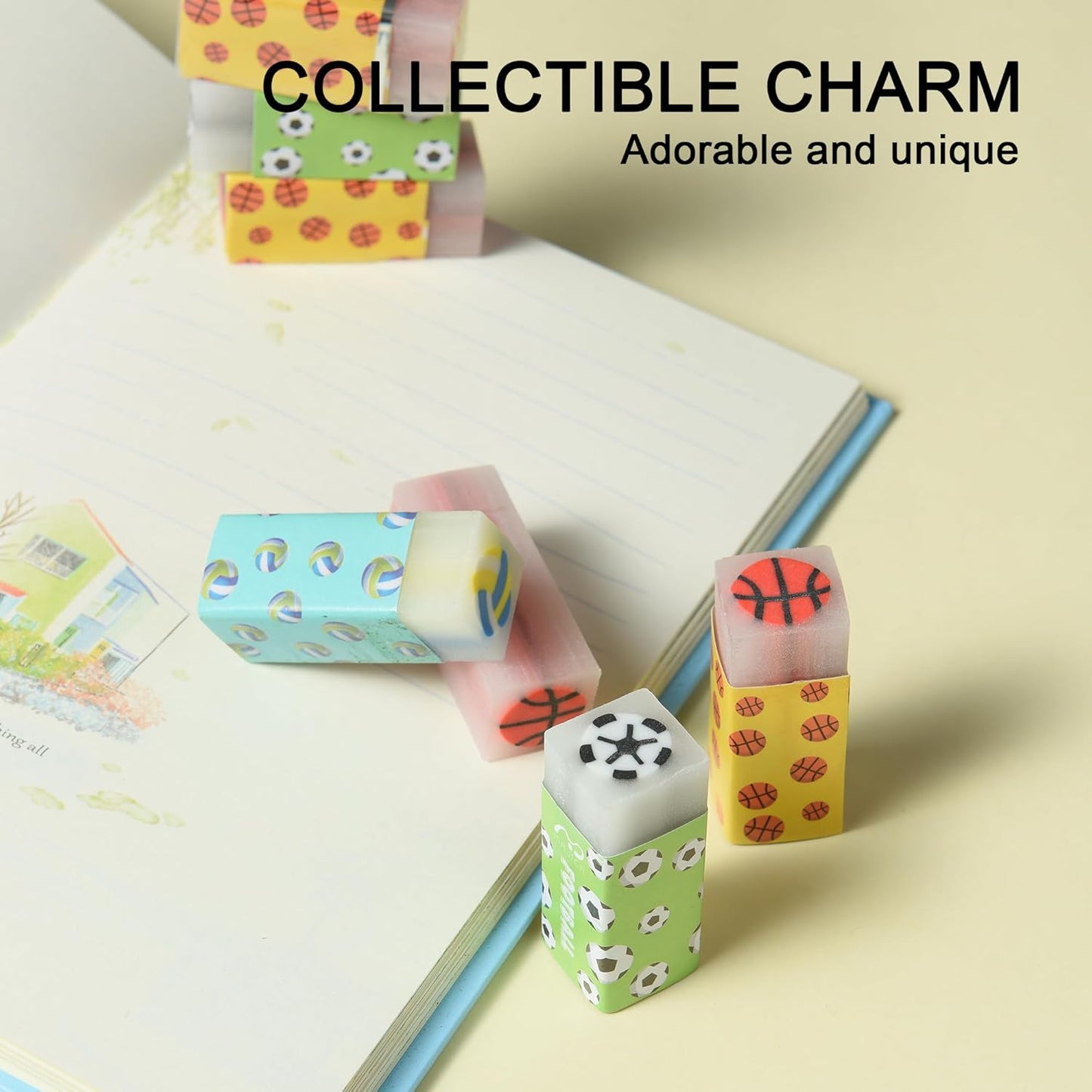 HILAZA 18Pcs Cute Sports Ball Erasers for Kids Bulk, Fun Basketball Soccer Volleyball Pencil Jelly Erasers for School Classroom Supplies Prize Gifts Party Favors