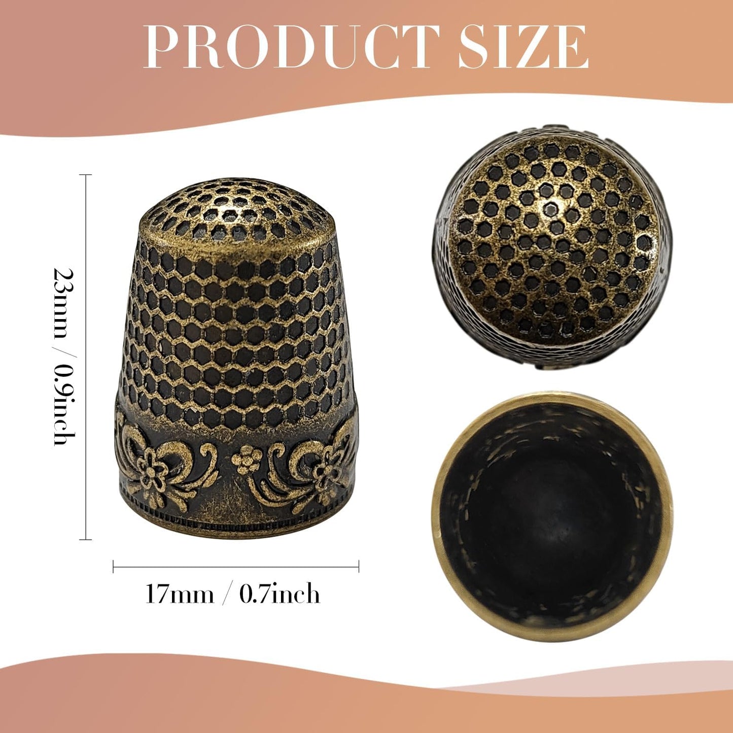 FR 4Pcs Sewing Thimbles, Metal Thimbles for Hand Sewing Finger Protector Knitting Needlework DIY Tools Bronze