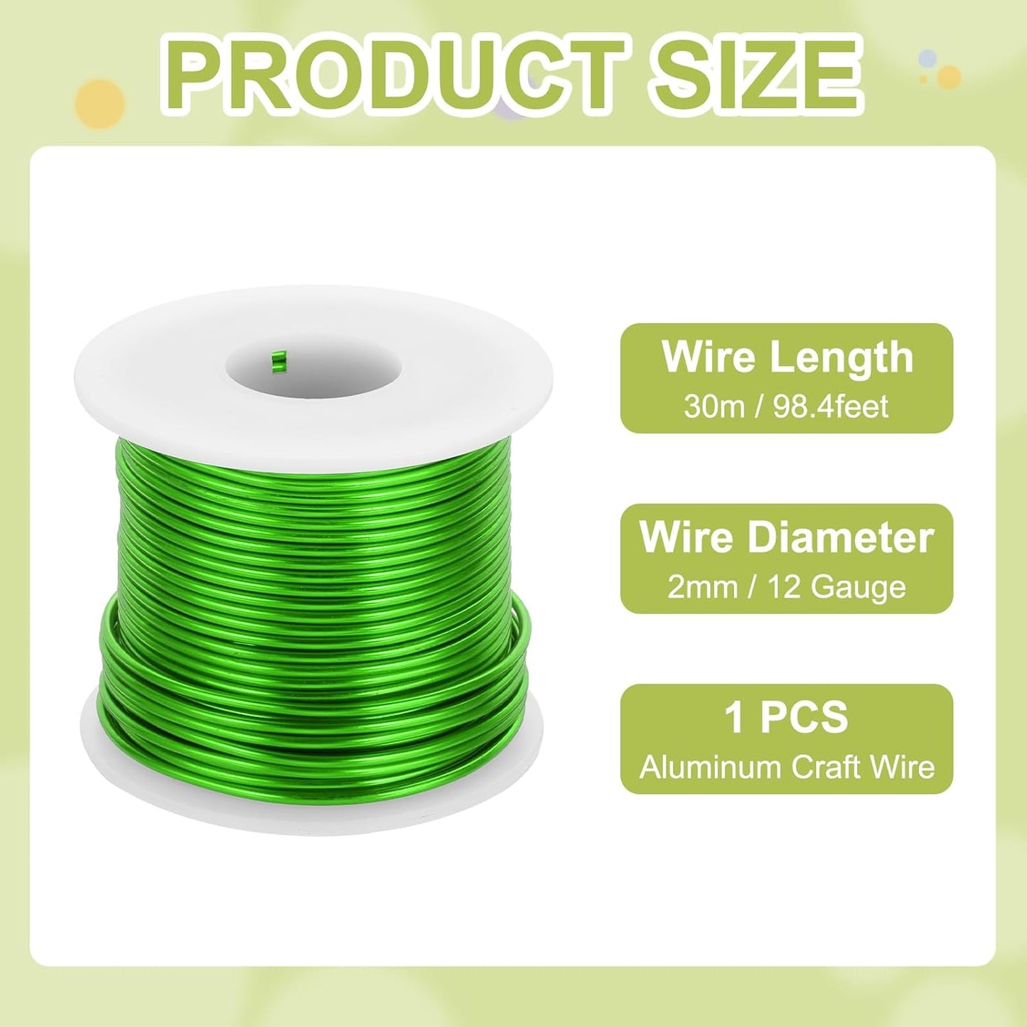 MECCANIXITY 12 Gauge Anodized Aluminum Craft Wire Bendable Bonsai Training Wire 98 Feet 2mm for Sculpting Crafts Wreath Floral Beading Jewelry Making, Green