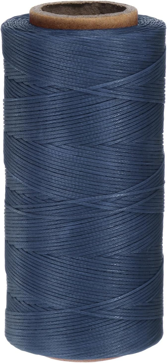 uxcell Leather Sewing Waxed Thread, 284 Yards / 260m 0.8mm 150D Flat Polyester All-Purpose Threads for Leather Crafts, Bookbinding, Denim Blue