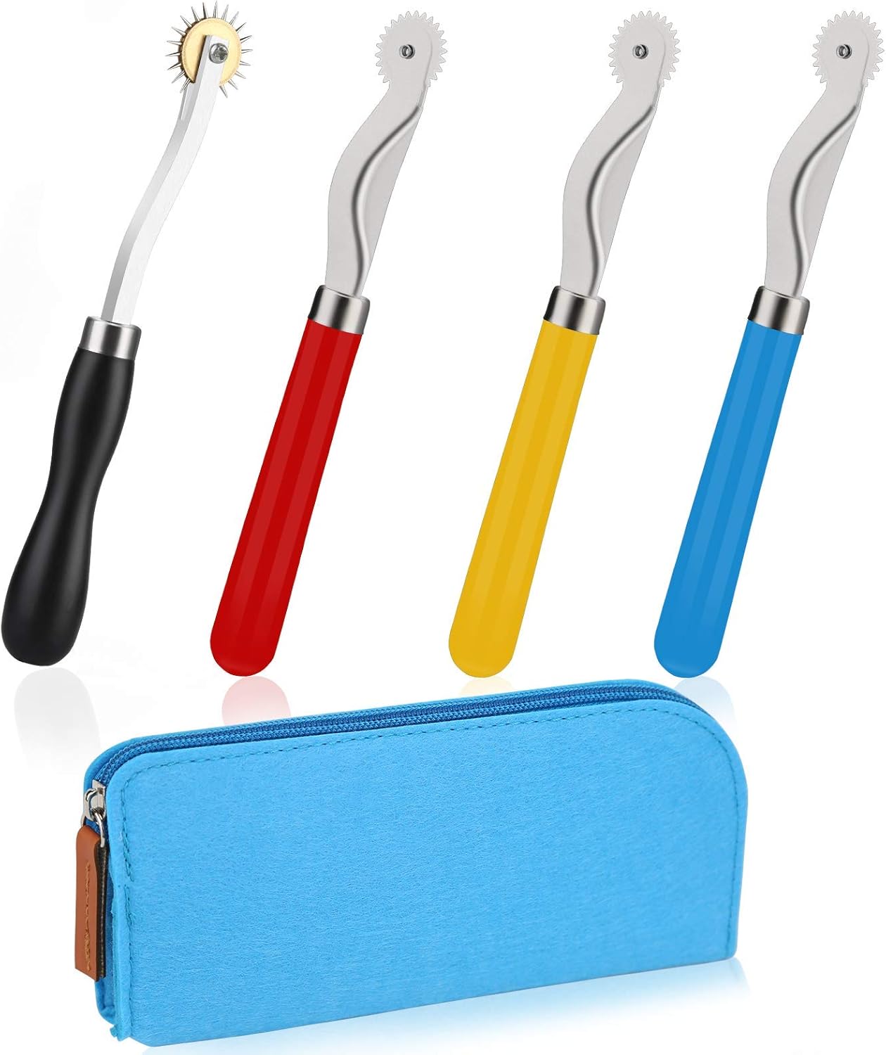 4 Pcs Tracing Wheel Sewing Tool with Packaging Bag, 2 Different Size Needle Point Tracing Wheel, Leather Paper Cloth Sewing Overstitch Wheel Tool