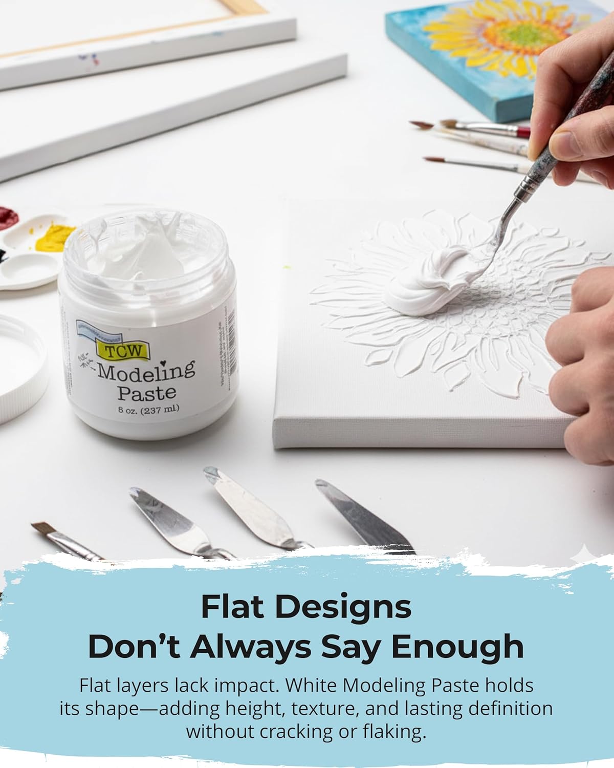 The Crafter's Workshop Modeling Paste for Textured Art - Dimensional Paste for Stenciling, Acrylic Painting - White - Boutique Quality, 8 oz Ja