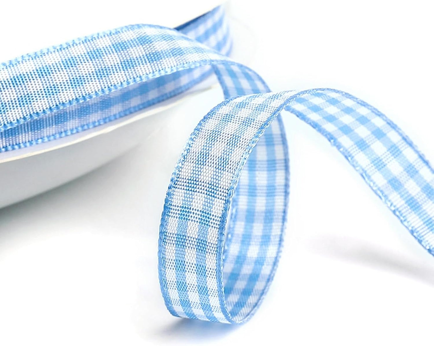 Classic Gingham Checkered Ribbon, Assorted Colors Premium Polyster Plaid Checkered Craft Ribbon for Gift Wrapping, DIY Projects, Hair Bows,Scrapbooking & Party Decor (Light Blue, 3/8x50Yd)