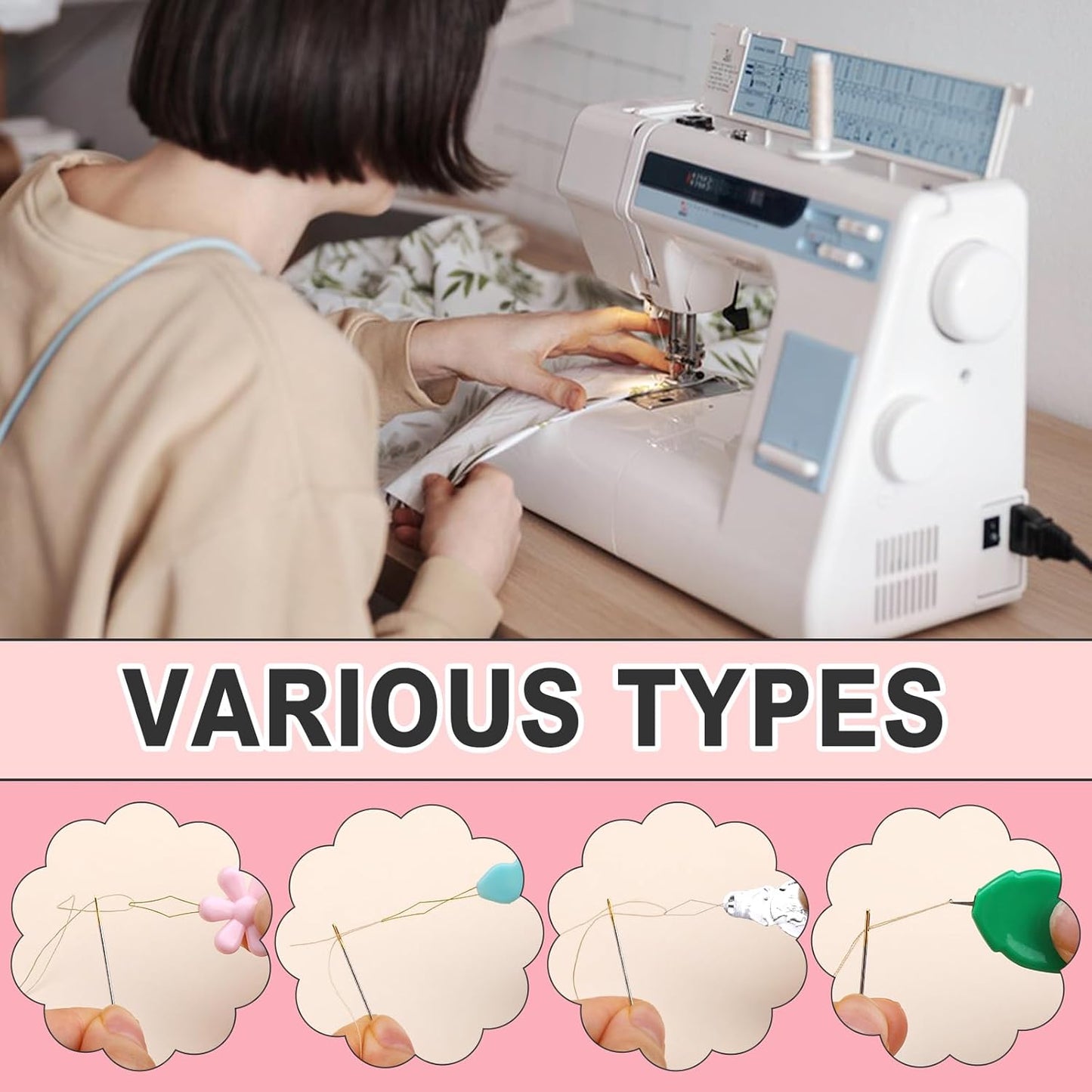 KAQRHFT Needle Threaders, 24 PCS Needle Threader Kit for Needle Work, 4 Types Simple Needle Threader Tool with Clear Storage Box for Hand Sewing, Sewing Machine, Embroidery Floss