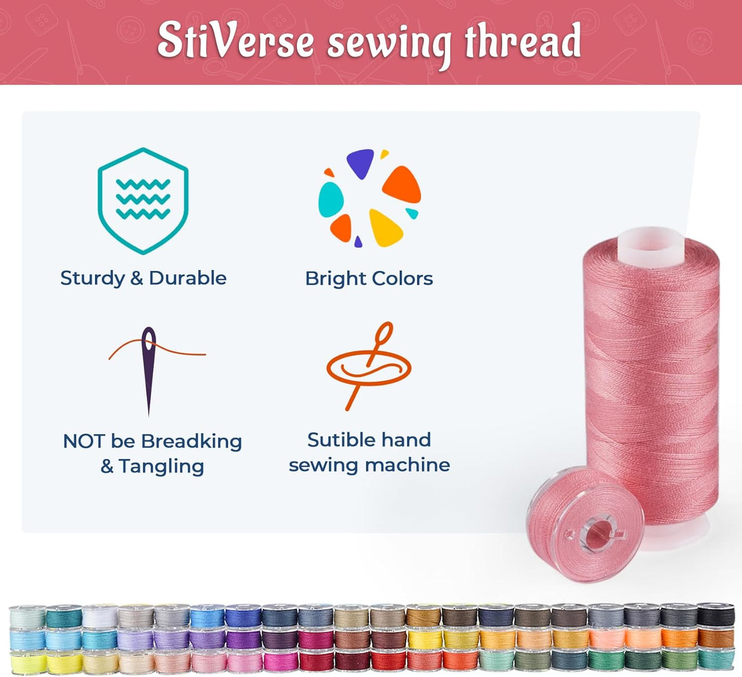Thread for Sewing, 144 Pcs Bobbins Sewing Thread, 60 Colors Polyester Sewing Thread Spools, 500 Yard Prewound Bobbins Thread, Sewing Supplies for Beginners, Stitching, Travel, DIY