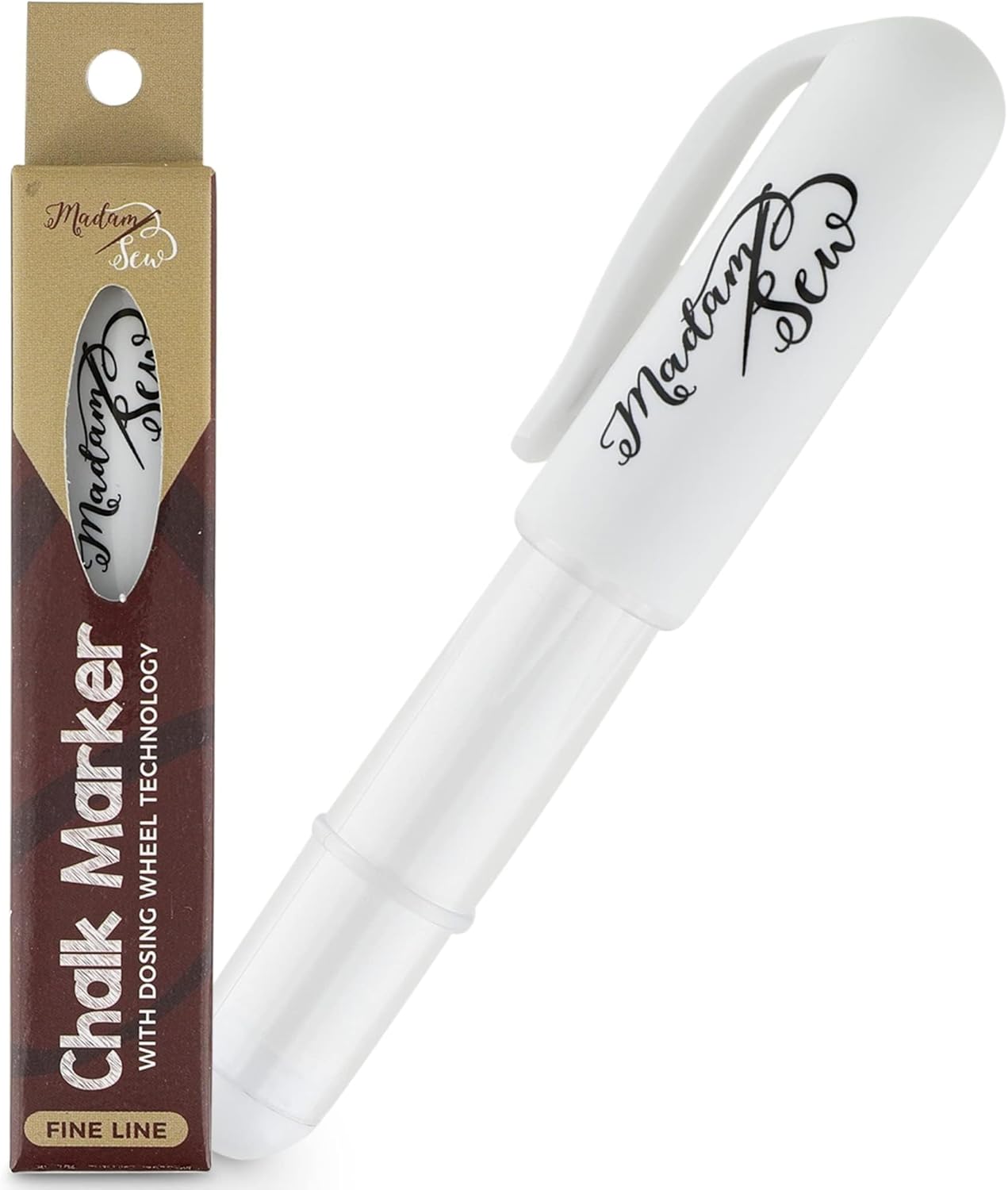 Madam Sew Fabric Chalk Markers for Sewing & Quilting | Refillable Tailors Chalk for Fabric Marking with Dosing Wheel | Ideal for Marking on Cotton, Knit, Suede (White)