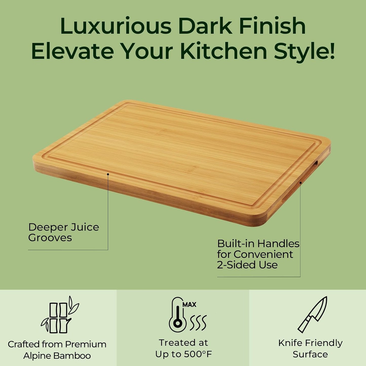 Kitchen Essentials Natural Bamboo Cutting Board XL With Durable, Knife-Friendly Surface & Deep Juice Groove – Perfect For BBQ(Pre Oiled, Natural)