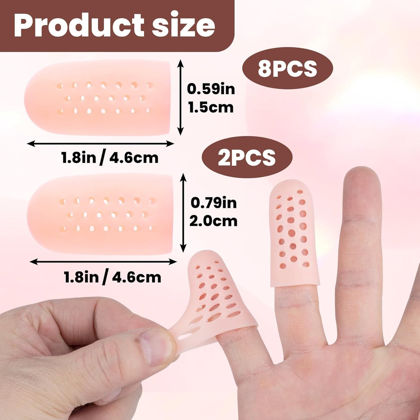 PAGOW 10pcs Gel Finger Cots/Covers, Silicone Finger Protector Support, Finger Caps Finger Sleeves Thumb Protector for Finger Cracking Trigger Finger Arthritis Pain Relief (Beige, 8 Small+2 Medium)