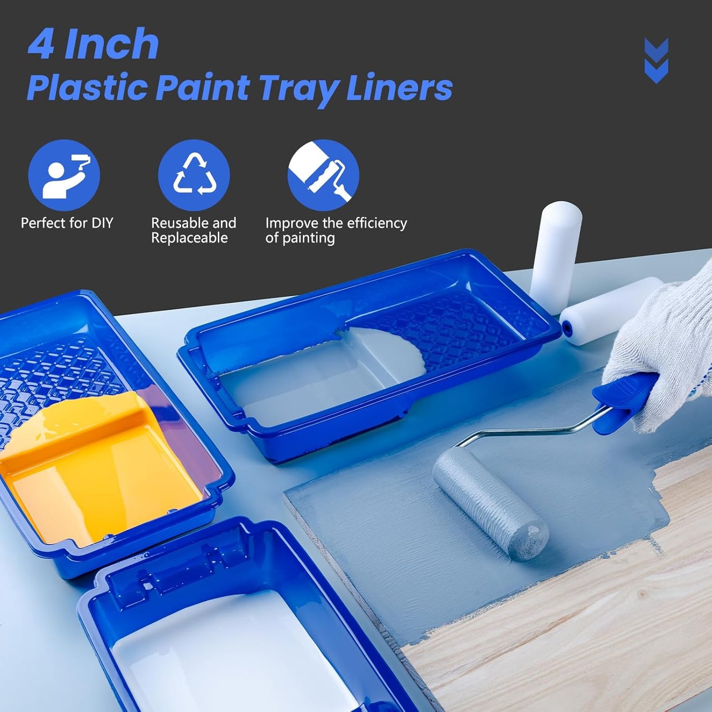 Mister Rui 4 Inch Paint Tray Liners, 15 Pack, Plastic Paint Trays, Small Paint Trays for Painting