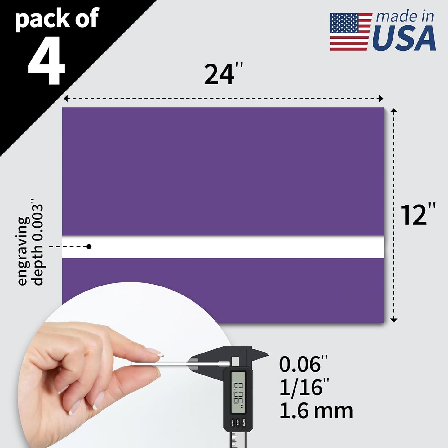 Trotec TroLase | 12"x24"x1/16", 4 Pcs | Purple/White | 2 Ply | Modified Acrylic | Laser Engraving Double Color Plastic Sheet | Engraving Blanks for Laser, Saw, Guillotine | Made in USA