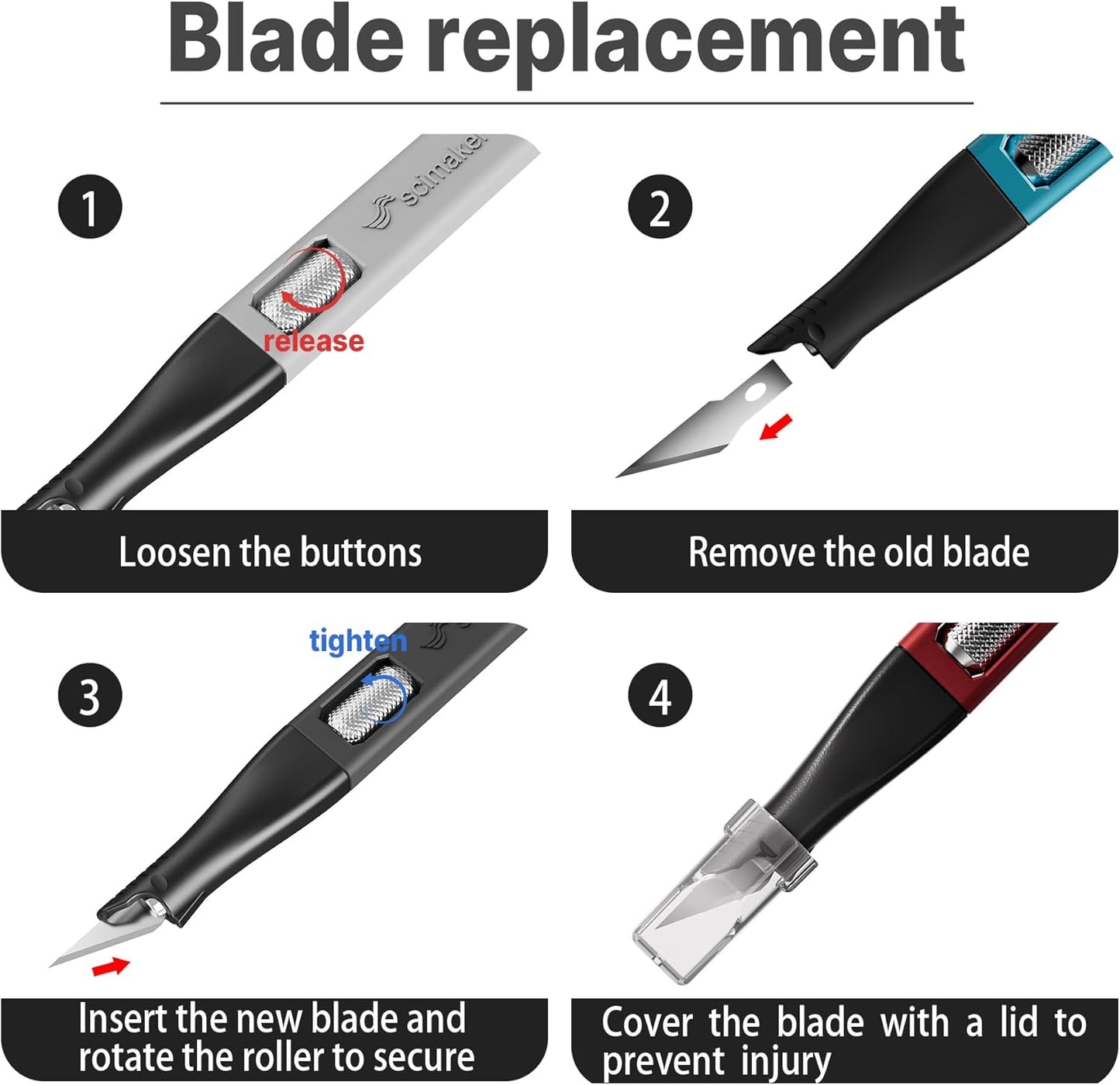 3 PCS Exacto Knife,Hidden Blade Design at The End,Comes with 5 Spare High Qualiry Carbon Steel Exacto Knife Blades. Craft Knife for Crafting, Arts,Modeling,Scrapbooking,Stencil,DIY Projects.Black