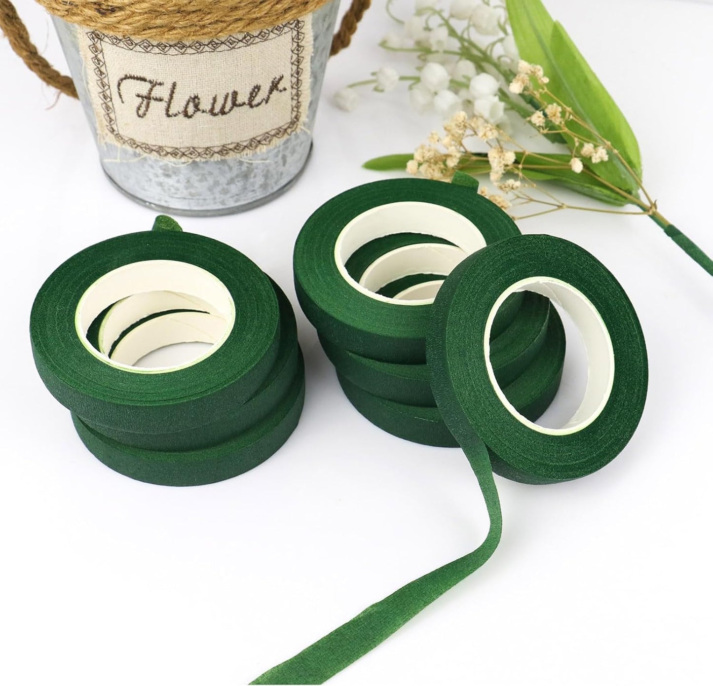 BOMEI PACK Dark Green Floral Tape 12 Rolls 1/2 inch x 30yds for Fixing, Decorating Flower Bouquets, and Bouquet Wrapping.