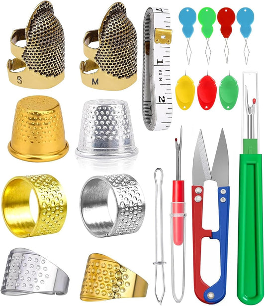 CousDUoBe Sewing Thimble Kit,thimbles for Hand Sewing，Needle threaders，Seam Rippers for Sewing，Measuring Tape and Thread Snips, Hand Embroidery Craft（Complete Sewing Kit）