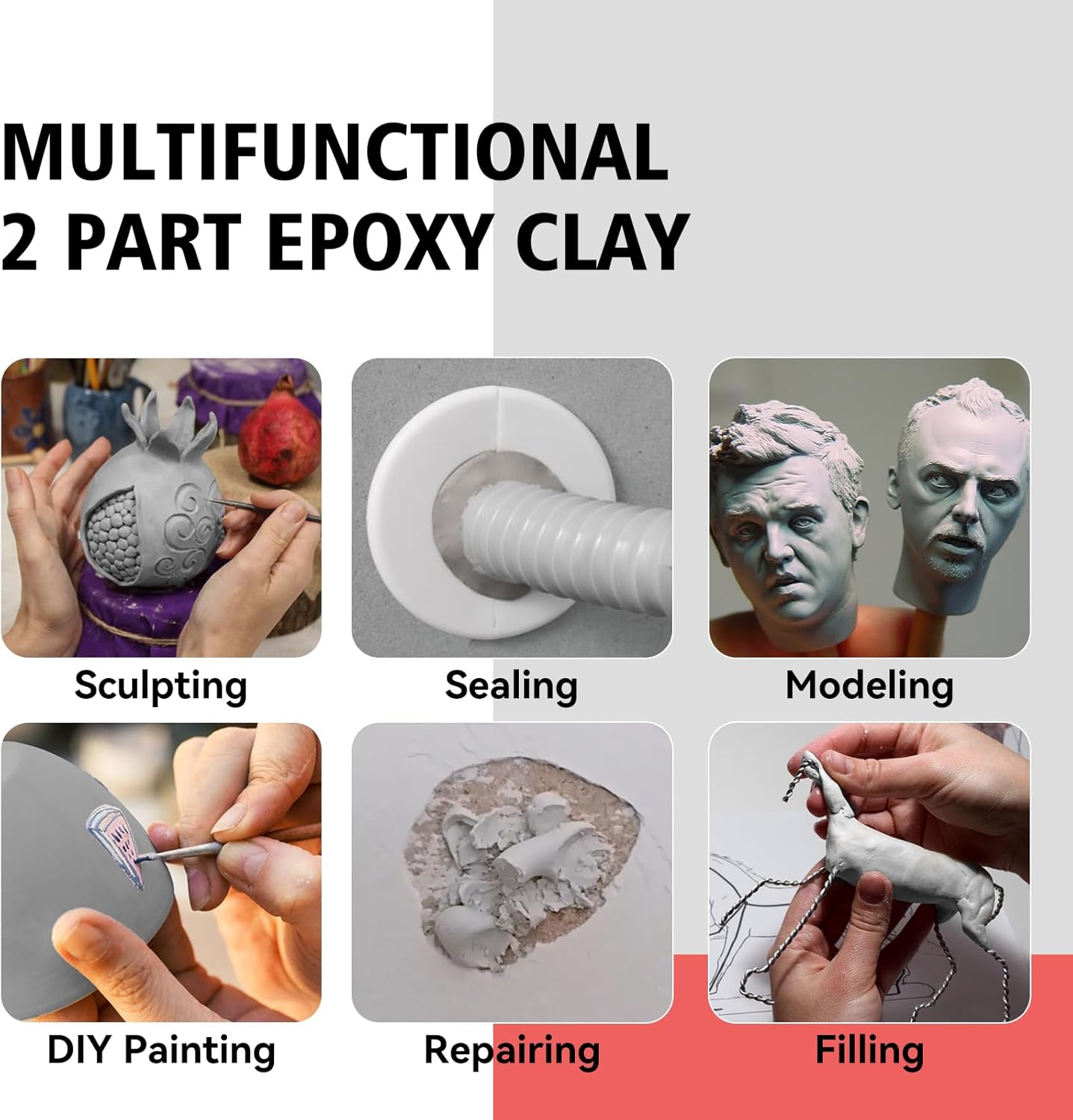 Epoxy Sculpt Clay, Self-Hardening Model Magic Sculpt Epoxy Clay, A&B 2 Part Epoxy Putty, Modeling Compound Sculpting Clays for Sculpting, Modeling, Repairing, Filling, Building, 1 Pound, Natural