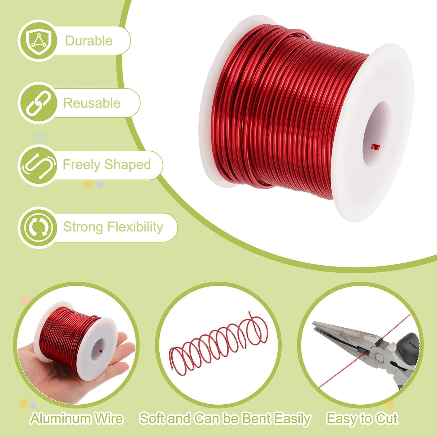 MECCANIXITY 12 Gauge Anodized Aluminum Craft Wire Bendable Bonsai Training Wire 98 Feet 2mm for Sculpting Crafts Wreath Floral Beading Jewelry Making, Red