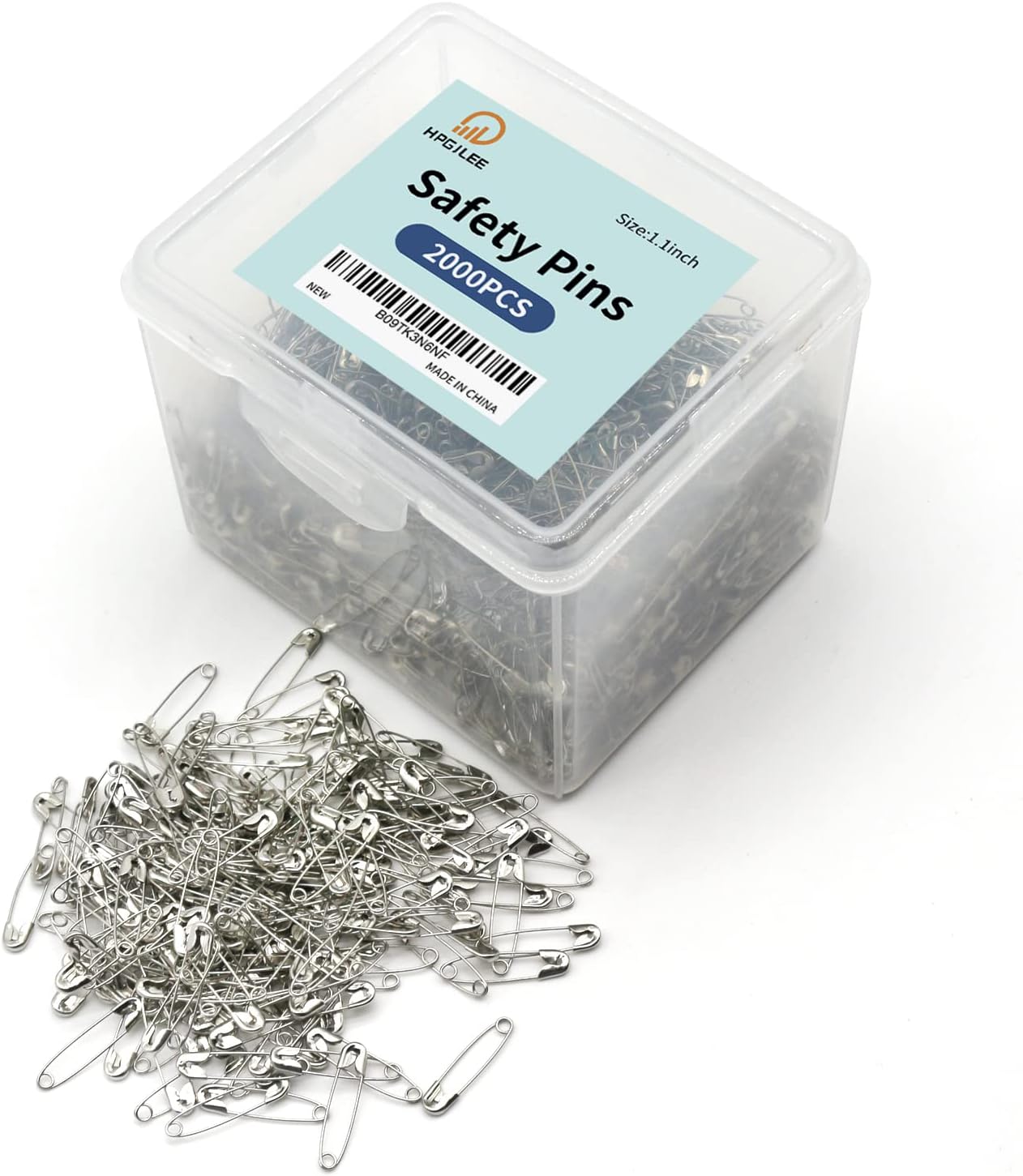 2000Pcs Assorted Safety Pins - 1.1 Inch Rust-Resistant Steel Wire Silver Sewing Pins for Clothes, Small 1 Inch Bulk for Crafts Use