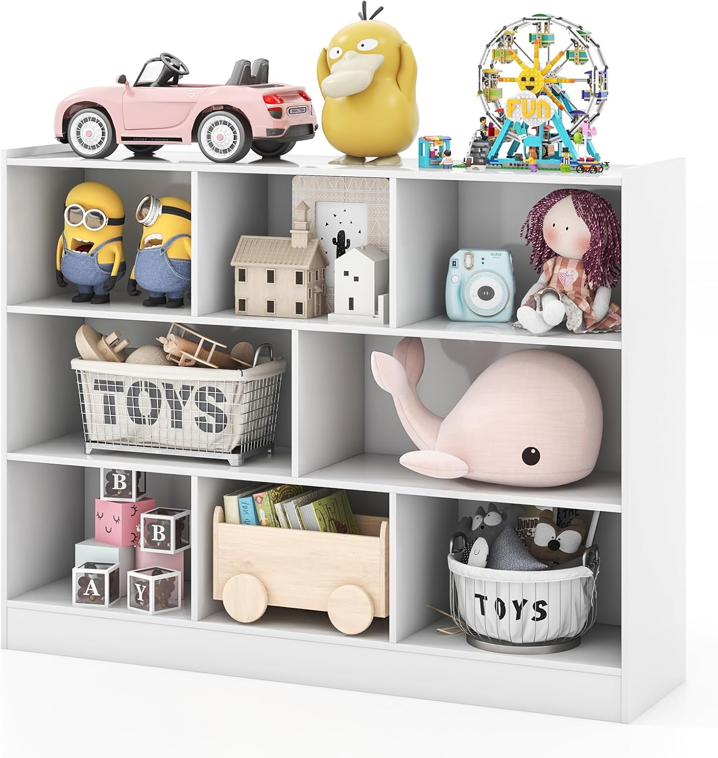 Toy Storage Organizer, 3-Tier Kids Bookshelf, 8 Cube Kids' Bookcases, Cabinets & Shelves, Wooden Toy Organizers, Small Book Shelf for Bedroom, Playroom, Classroom, Nursery (White)
