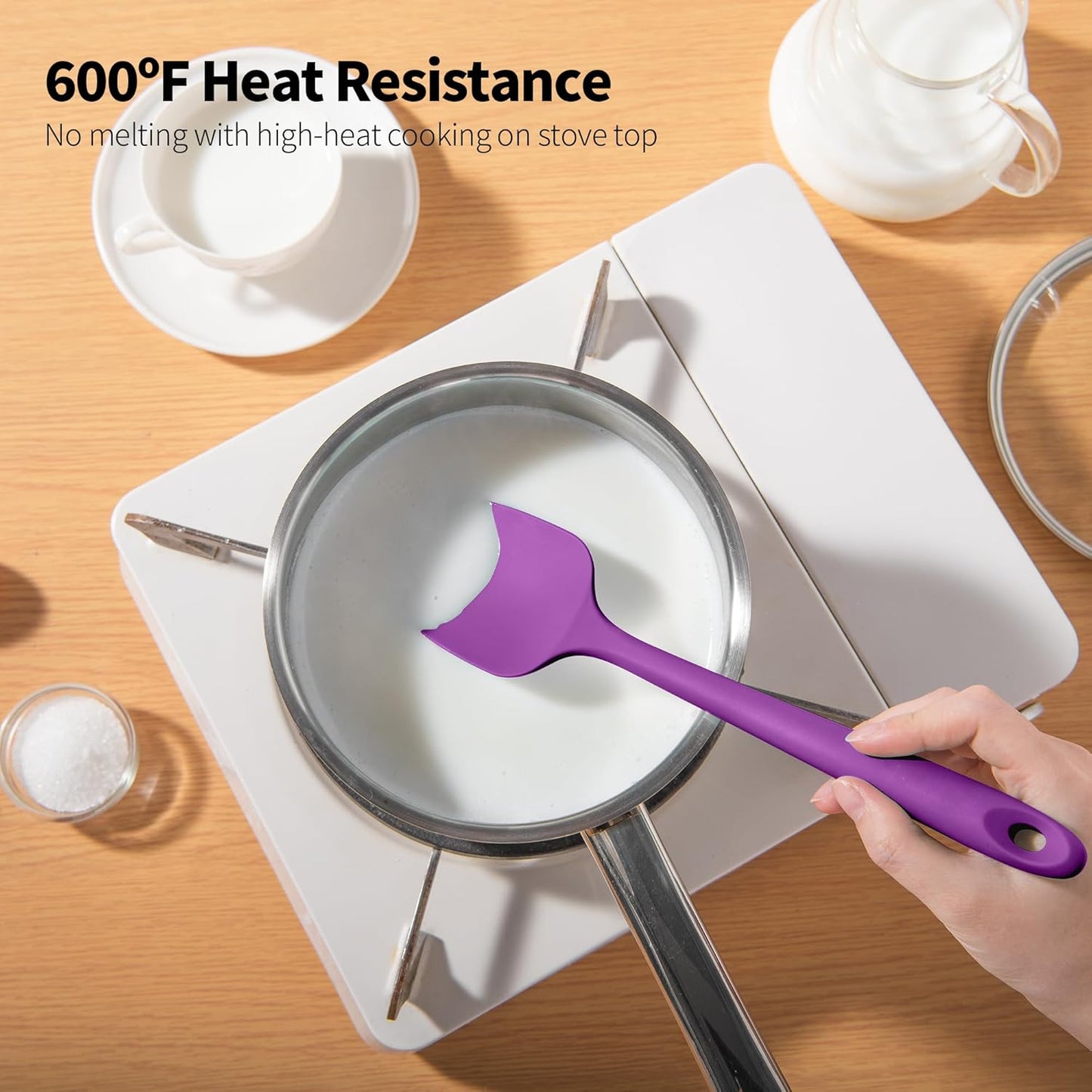 Heat Resistant Silicone Spatula Set of 4, Luxiwise 600ºF High Temp Baking Scraper Cooking Utensils Non-Stick BPA-Free for Seamless Mixing, Folding, Scraping with Rubber Kitchen Essentials (Multi-5)