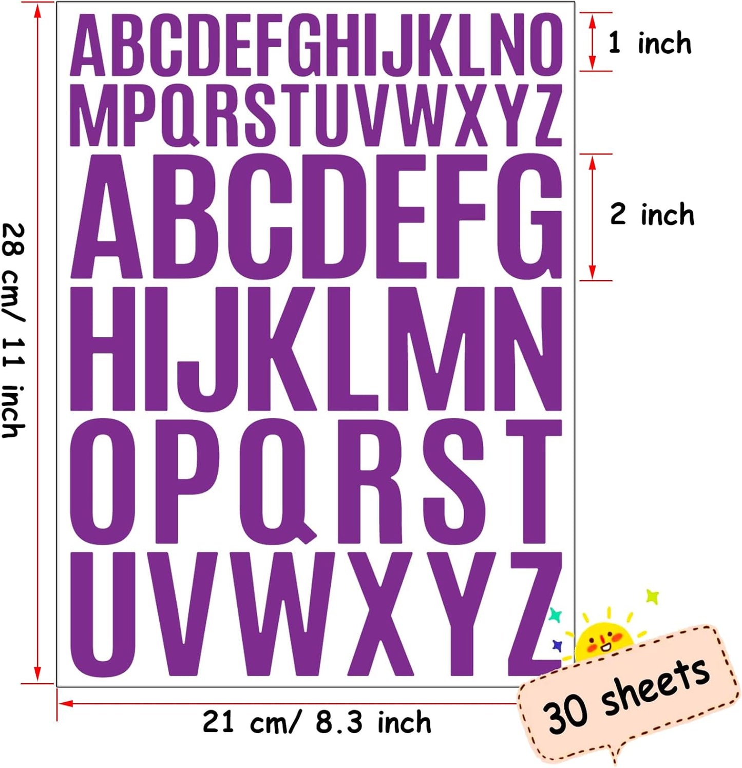 Bemeol Letter Stickers 1560 Pieces 30 Sheets Stick on Vinyl Letters Capital Alphabet Sticker Letter for Craft Bulletin Boards Classroom Home Business Decor(Purple,1 Inch,2 Inch)