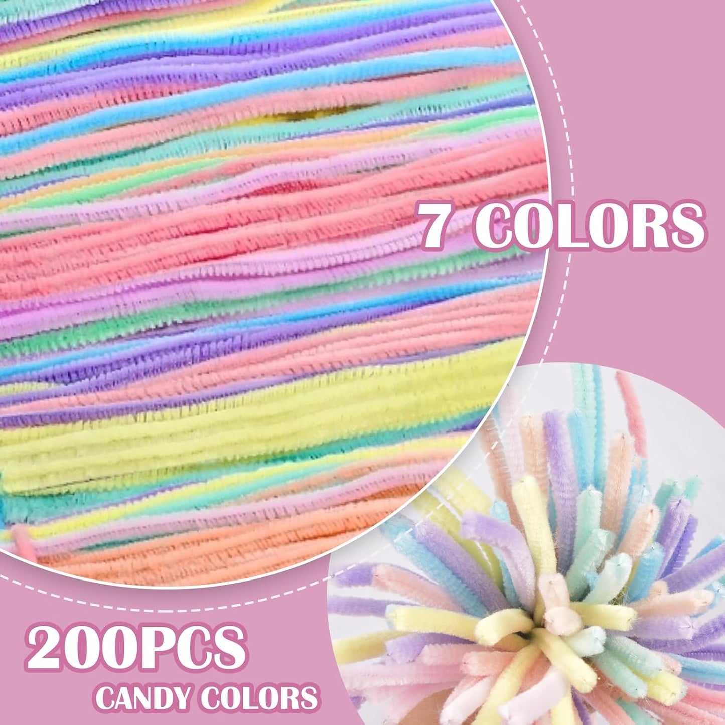 Rarapop 300 Pcs Thick Pipe Cleaners Craft Supplies, 12 Inch Multi-Color Chenille Stems for Art and Craft Projects Creative DIY Decorations(6 mm, 7 Colors)