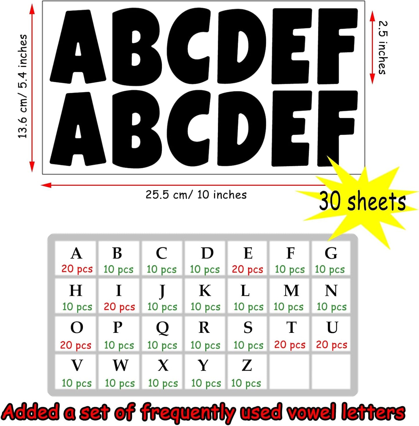 Bemeol 360 Pcs 30 Sheets Bulletin Board Letters 2.5 Inches Alphabet Stickers Self Adhesive Stick on Letters for Poster Board Classroom School Home Decor(Black)