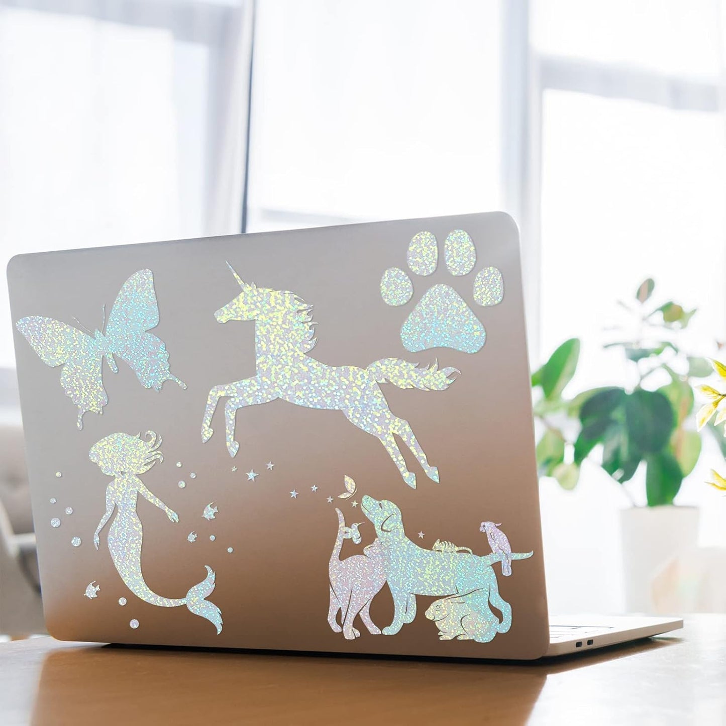 60 Sheets Holographic Laminate Sheets Clear Glitter A4 Size Vinyl Sticker Paper Holographic Overlay Self Adhesive Waterproof Transparent Film, 11.7 x 8.3 Inch (Little Dot)