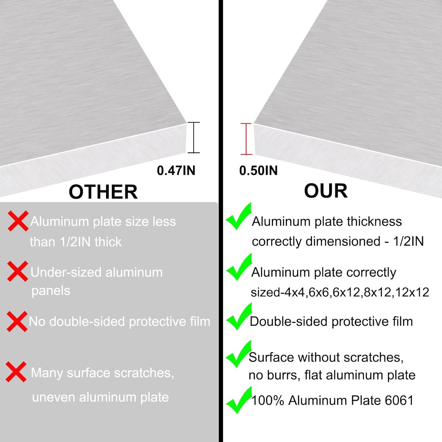 6061 T651 Aluminum Sheet Metal 8" x 8" x 1/2"(12.7MM) Inch Flat Plain Aluminum Plate Covered with Protective Film, Heat Treatable Rectangle 0.50" Thick Aluminum Metal Plate for Industrial, Crafting