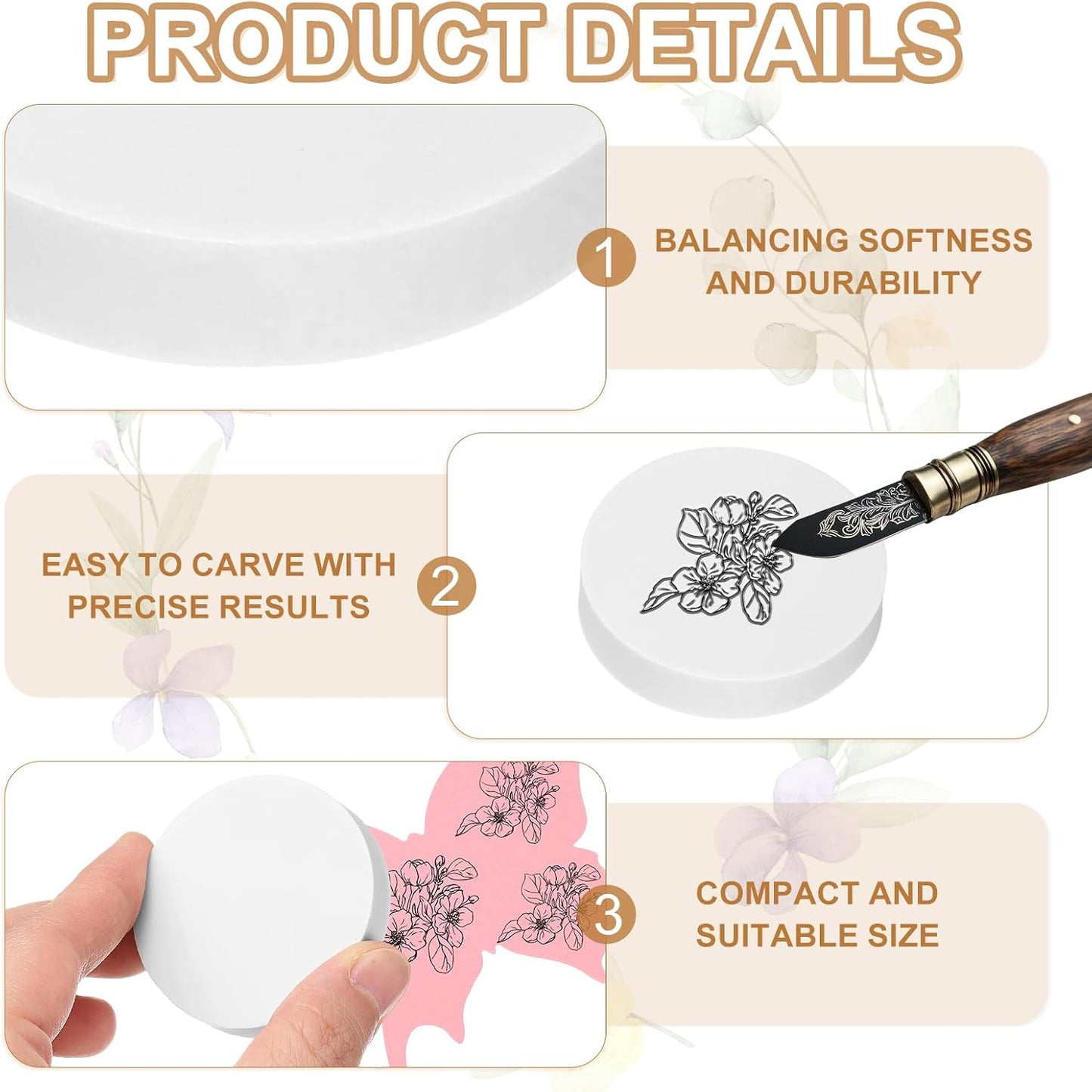 PATIKIL 4Pcs 2" Rubber Carving Blocks, Soft Linoleum Art Carving Block Round Crafts Stamp Making for Printmaking Stamps Carving Supplies, White