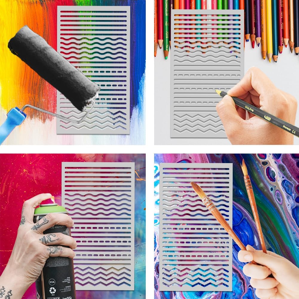 Metal Stencil for Painting - Straight, Wavy, Broken & Dotted Lines - DIY Crafts, Wood, Wall, Scrapbooking, Cookie & Furniture Decor - 4''*7''