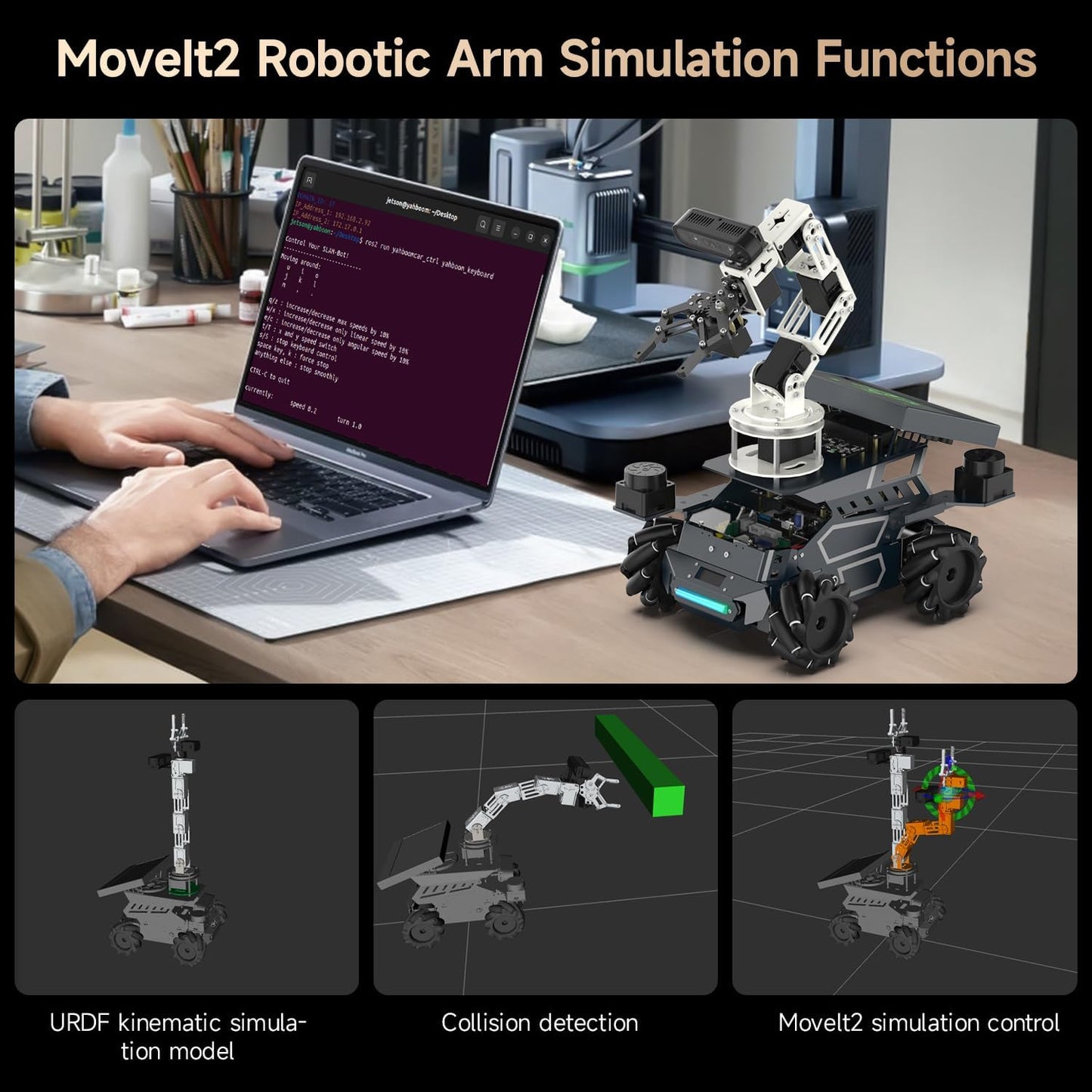 Yahboom Jetson Orin Nano 8GB ROS2 AI Robot Kit Large AI Model Supports 3D Mapping Navigation, Movelt Simulation, AI Vision, App Control