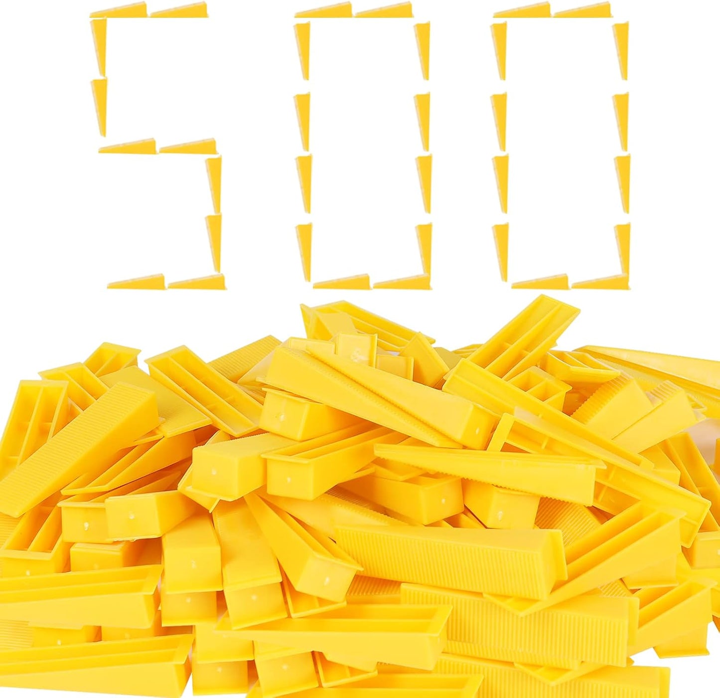 500 Pcs Reusable Leveling Wedges,Reusable Tile Leveling System Wedges for 1/8" Spacers,1/16" Spacers,1/32" Spacersand Tile Leveling System Kit,for Tile Leveler Installation(500yellow Reusable Wedges)