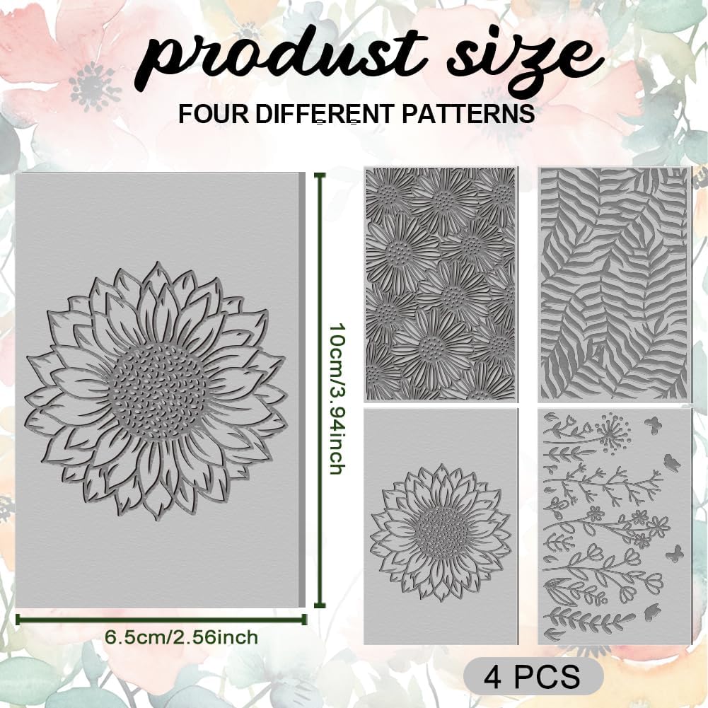 4PCS Polymer Clay Flowers Leaves Texture Sheets Set for Using with Clay Cutters, Boho Clay Texture Mats, Jewelry Making DIY Craft Tools