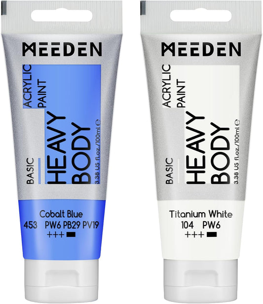 MEEDEN Acrylic Paint Cobalt Blue: 100ml/3.38oz Heavy Body Acrylic Paint Tube Bundled with Additional Titanium White Color for Art Craft Painting