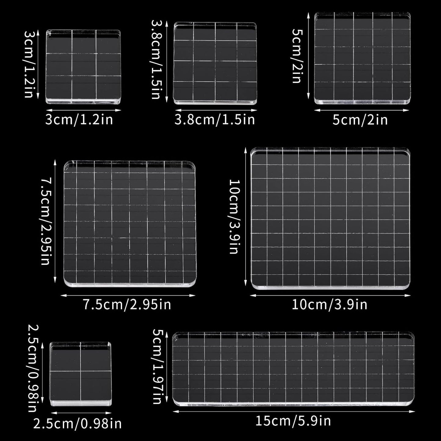 7 Pieces Acrylic Clear Stamp Block Clear Stamping Tools Set Decorative Stamp Blocks with Grid Lines for Scrapbooking Crafts, Card Making, DIY Projects (Assorted Sizes)