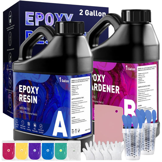 GRLELOU Epoxy Resin 2 Gallon Epoxy Resin Kit, Crystal Clear, No Yellowing, Bubble Free, Self-Leveling Coating & Casting Resin for Art Crafts Jewelry Making Molds Table Top-1 gal x 2