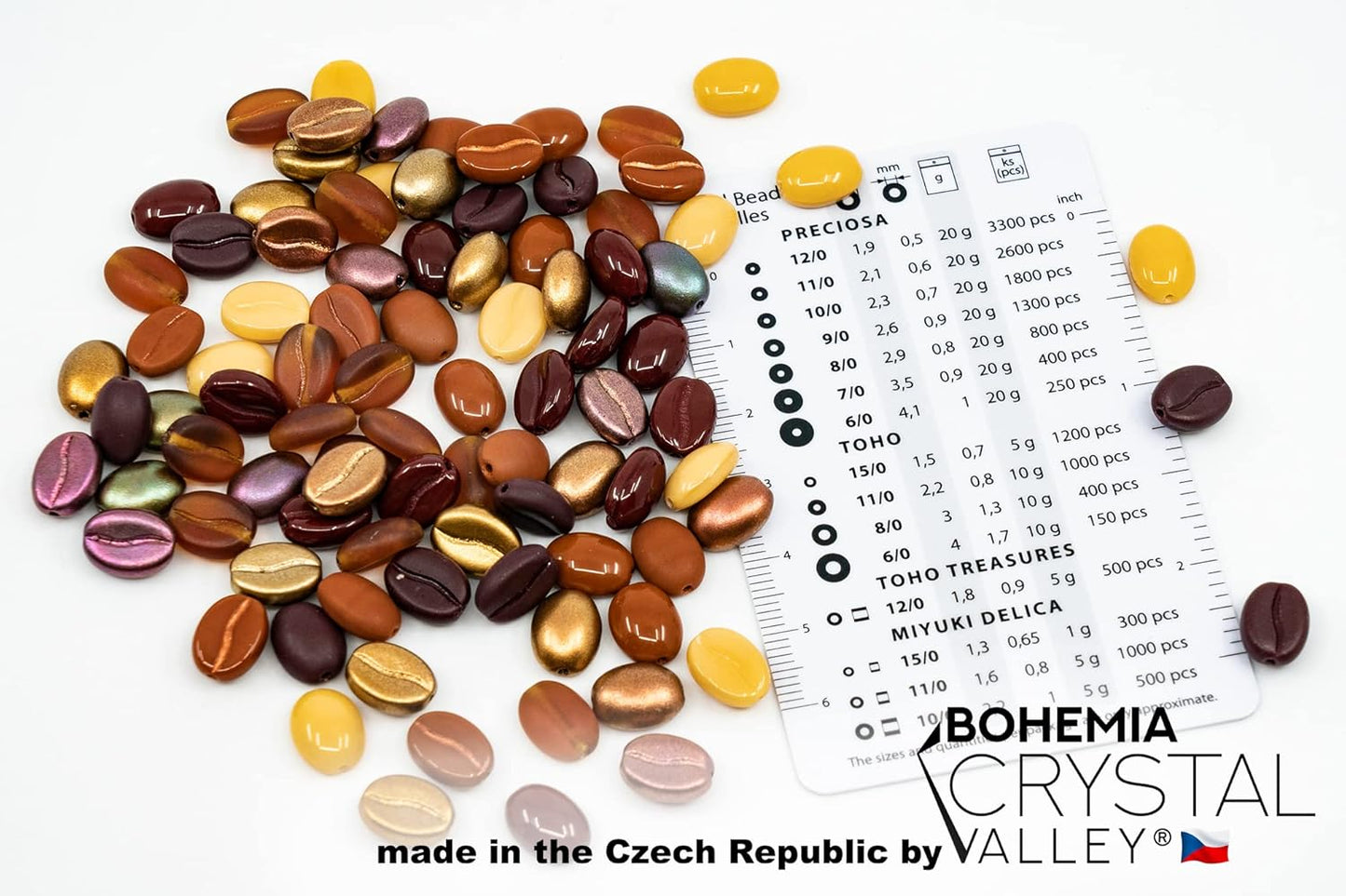 80+ Glass Coffee Bean Beads (1.8oz=50g) Czech Republic, 0.43 inch (11mm) Mix for Jewelry Making Decorations