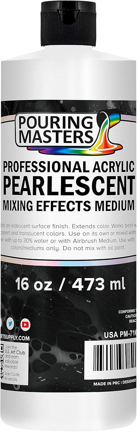 Pouring Masters 16 Oz (Pint) Acrylic Pearlescent Effects Medium - Creates Pearl Iridescent Metallic Shimmer for Fluid Art & Acrylic Painting