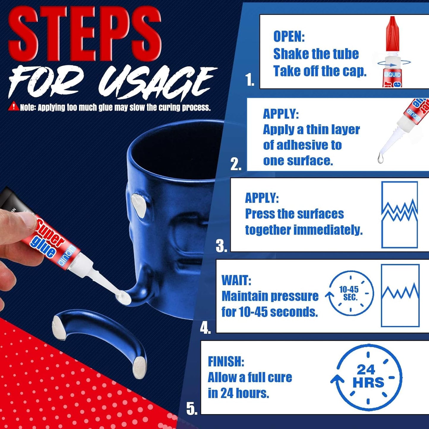 3 Gram (Pack of 6) Single Use Super Glue Liquid, Super Fast, Thin & Strong Adhesive Superglue, Cyanoacrylate Glue for Hard Plastics, DIY Craft, Ceramics, Leather, Metal Etc