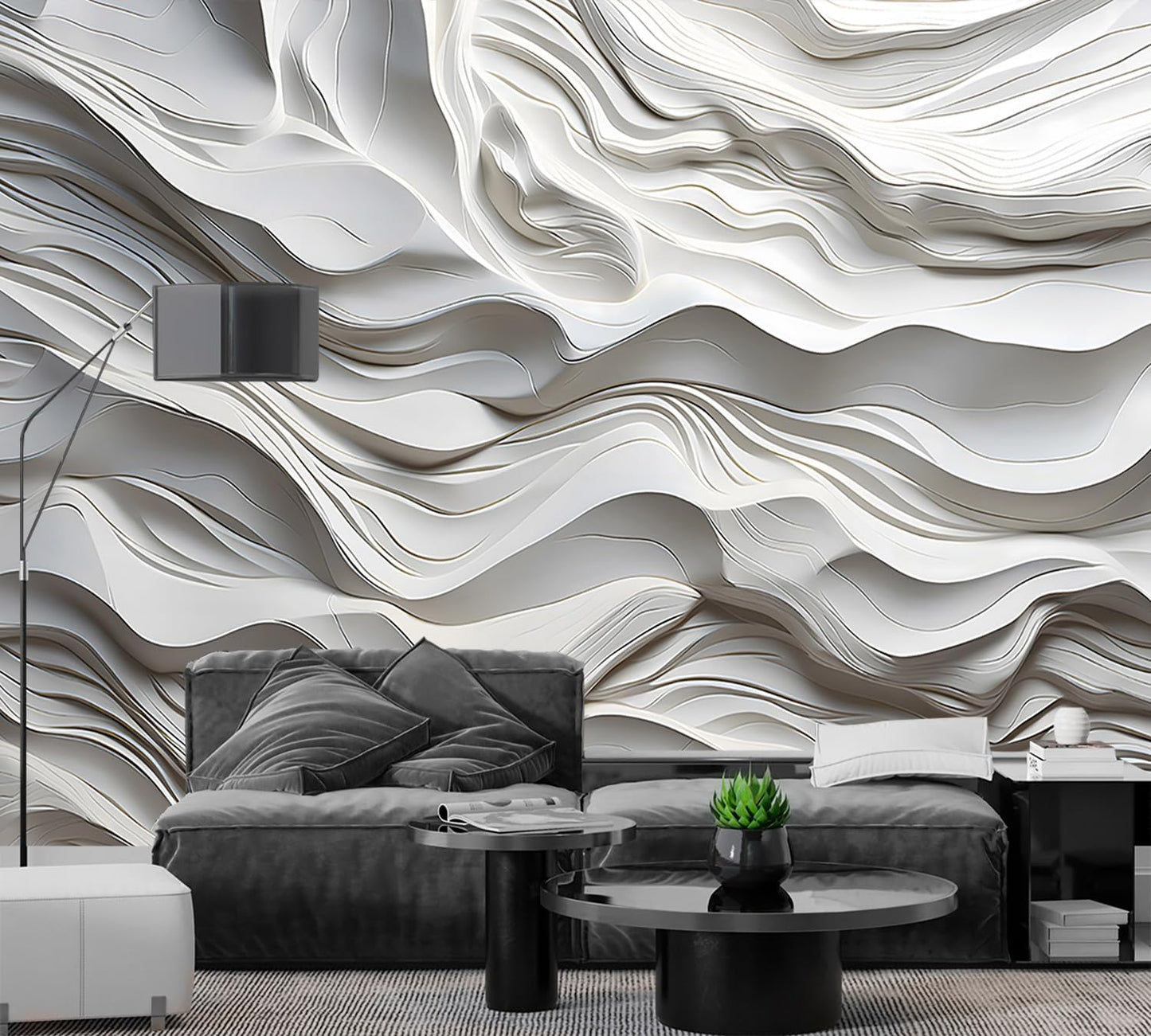 AFZEVEB-3D Stereo Relief Lines Living Room Background Wallpaper Mural 159"x107"(Not Peel and Stick)