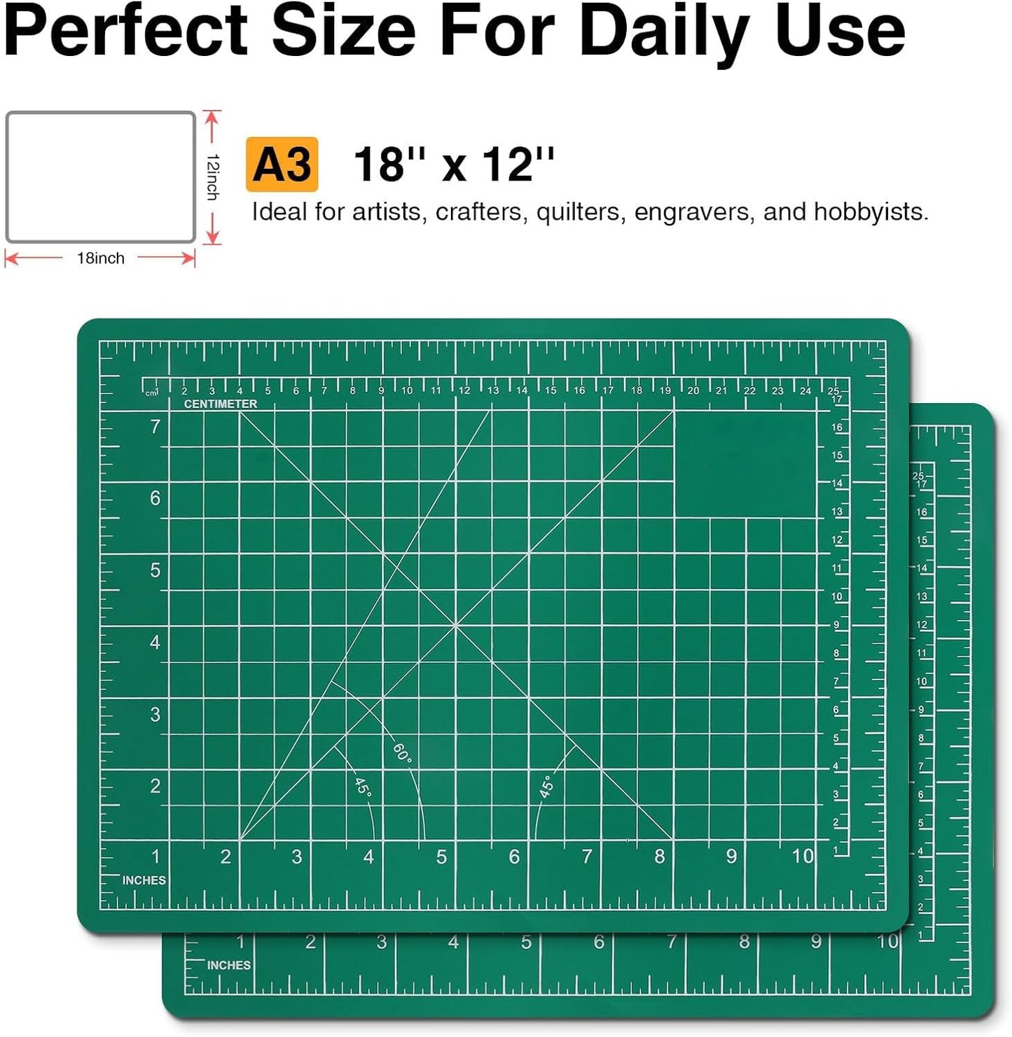 DIYSELF Cutting Mat - 12in18in, Self Healing, Double Sided, A3, Rotating, Ideal for Crafts, Sewing, Quilting