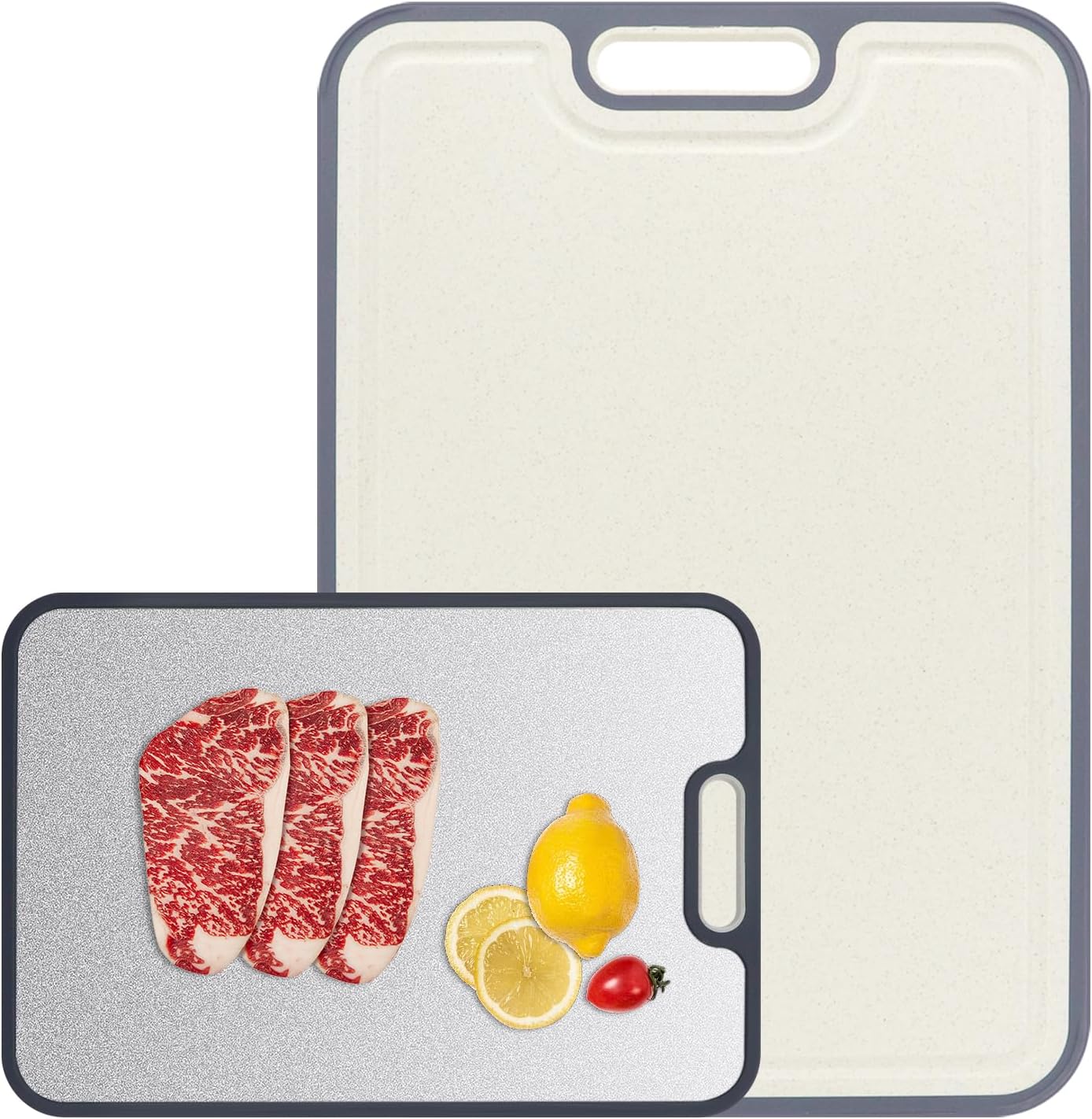 Titanium Cutting Board for Kitchen，100% Double Sided Solid Pure Titanium Cutting Board with Juice Groove &Wheat Straw PP Chopping Board Food Grade (Medium (15''×11‘’ Inche))