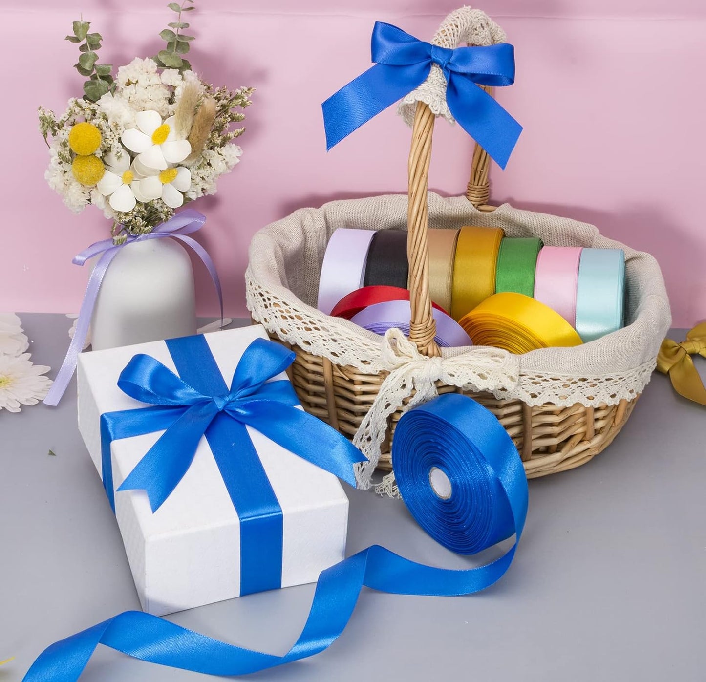 1 Inch Royal Blue Solid Satin Ribbon, 50 Yards Craft Fabric Ribbon for Gift Wrapping Floral Bouquets Wedding Party Decoration