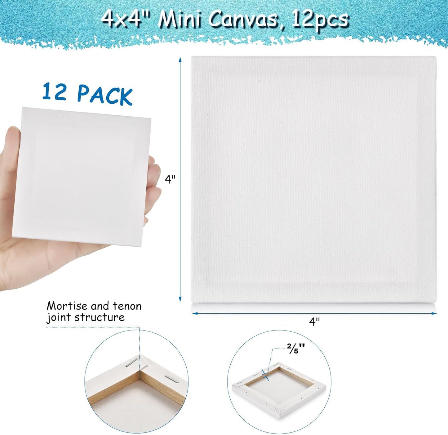 12PCS Mini Canvases for Painting - 4x4In Bulk Profile Small Square Canvases - 100% Cotton Mini Stretch Canvas for Children's Painting Art Supplies, School Home Decorating Projects