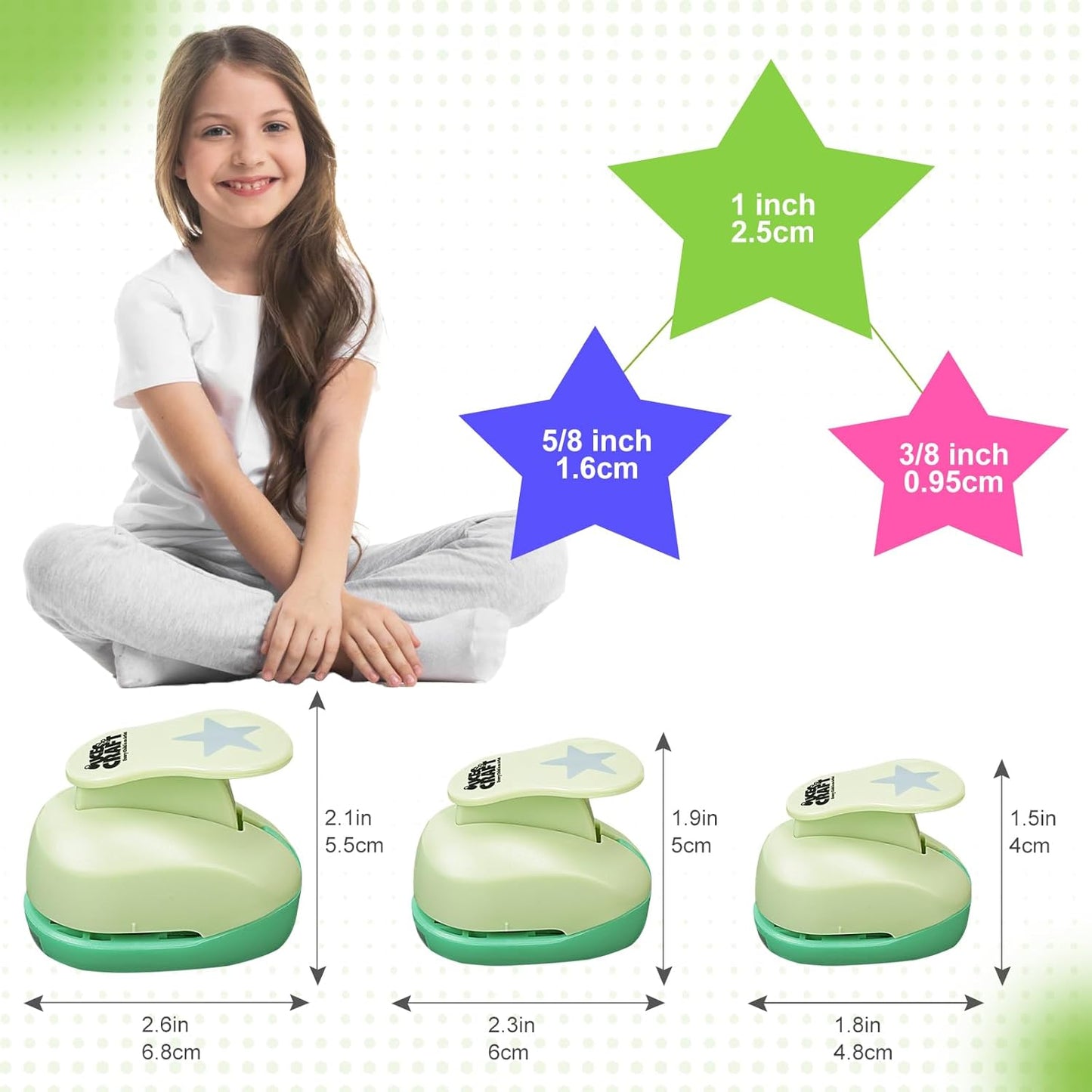 UCEC Star Hole Paper Punch, Star Lever Puncher for Crafts, 1 Inch Craft Punch, 5/8 inch Hole Punch Shape, 3/8 inch Paper Punch for Crafting