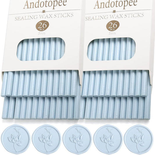 52pcs Pale Blue Sealing Wax Sticks, Andotopee Glue Gun Wax Seal Sticks for Wax Seal Stamp, Premium Sealing Wax for Envelope Letter Seal Wedding Invation Craft Adhesive, Great Gift Ideas (Mini Size)