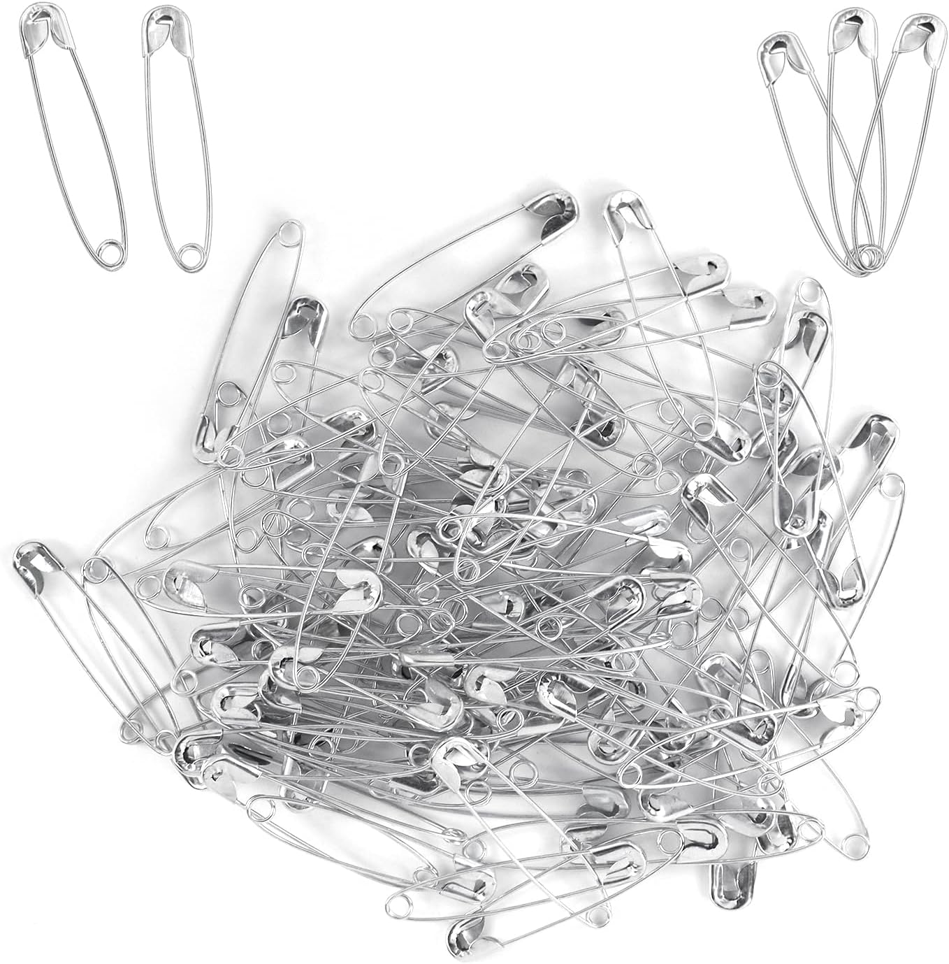 100 Pack Silver Safety Pins Assorted, Galvanized Steel Bulk Safety Pins for Sewing, Clothes, Arts & Craft (1.8 Inch / 45 mm)
