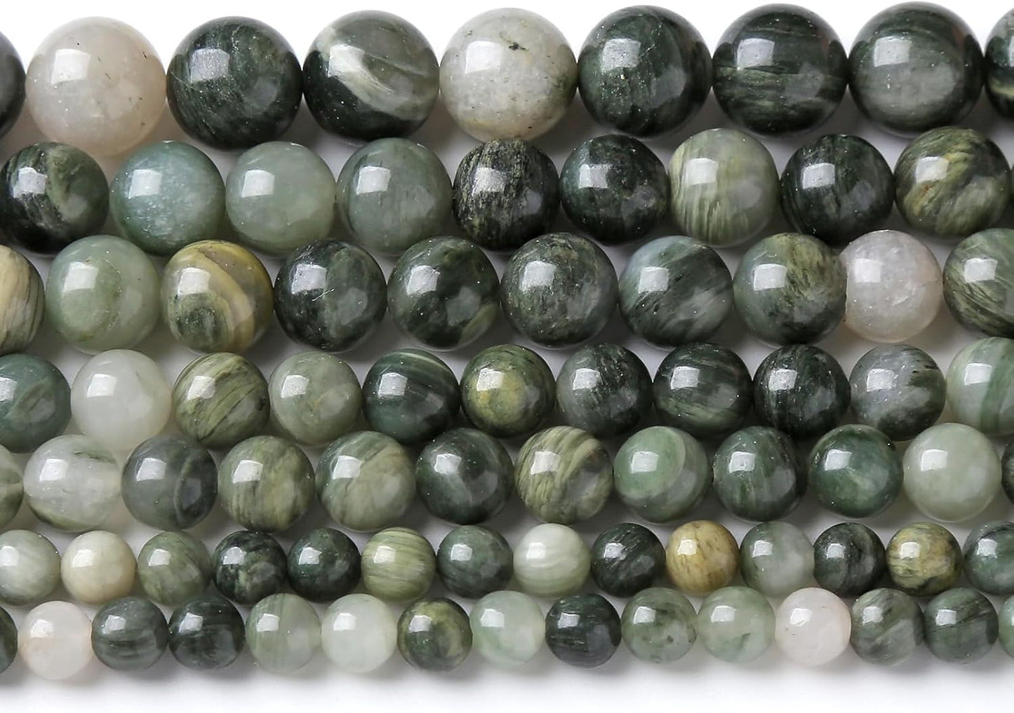 36pcs 10mm Natural Green Hair Quartz Stone Beads for Jewelry Making DIY Bracelet Necklace Accessories 15" Energy Healing Power Round Stone Beads (10mm, Green Hair Quartz)