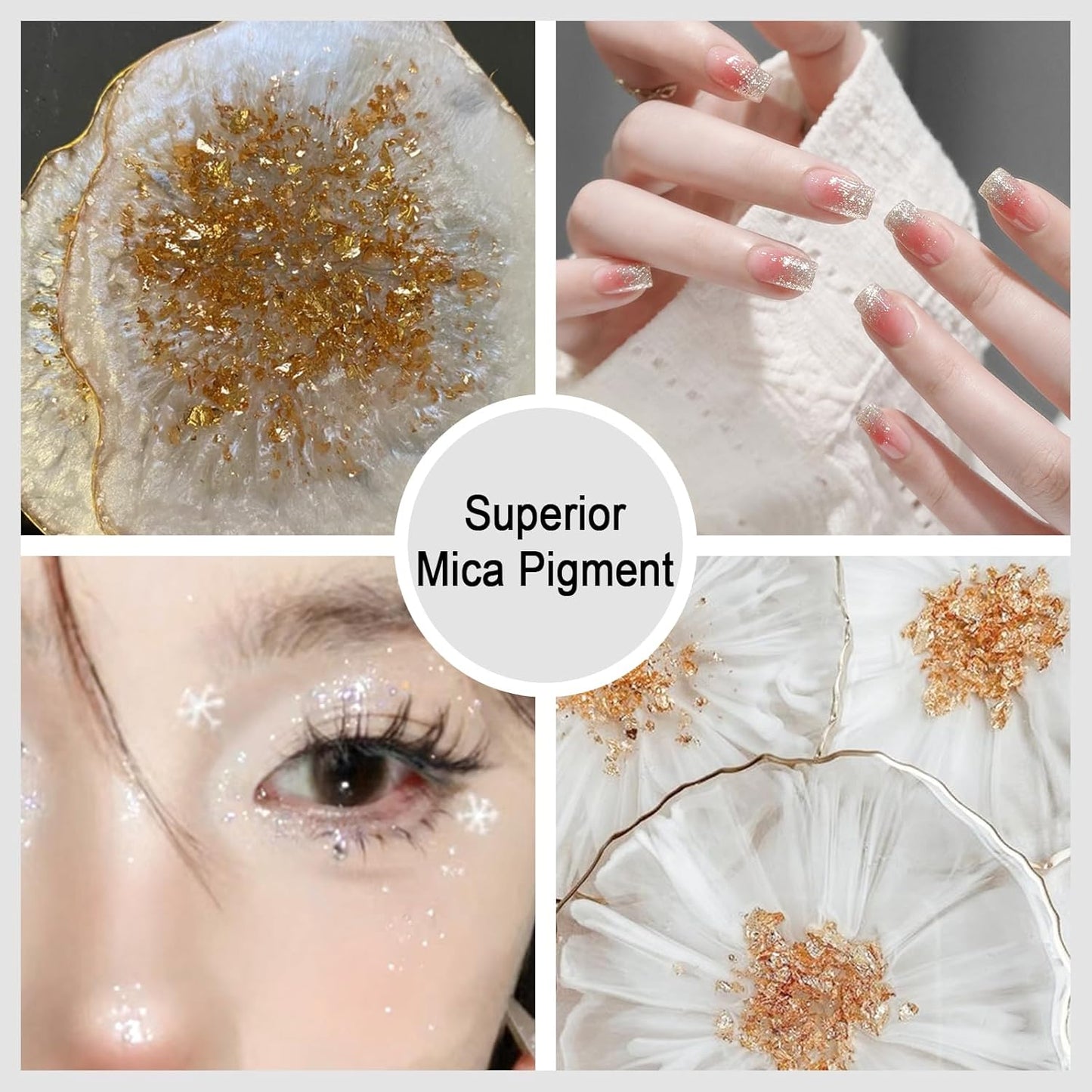 Matio White Glitter Mica Powder, 0.7oz/20g Premium Resin Glitter Powder Natural Epoxy Resin Color Pigment for Candle Making, Bath Bombs, DIY Crafts, Lip Gloss, Hair, Nail Art（Diamond Dazzling）