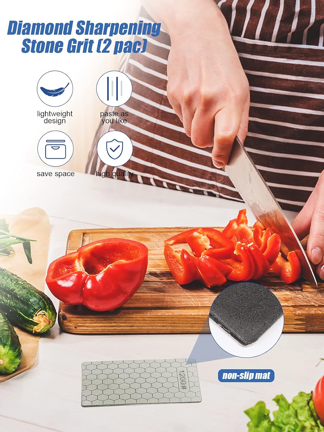 2PCS Diamond Sharpening Stone, Kalolary Knife Sharpener Stone Whetstone Honeycomb Surface Diamond Sharpener Plate with Non-slip Base for Pocket Knives Scissors, Outdoor Kitchen Tools (600/1200 Grit)